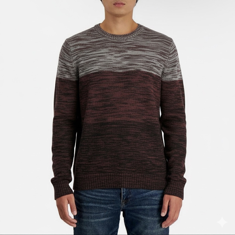 NEW And Now This Men’s Striped Crewneck Sweater - XL - Port/Grey